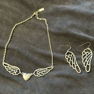Foxy brand angel wing necklace and earring set